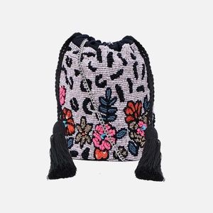 Beaded embroidered bucket bag
